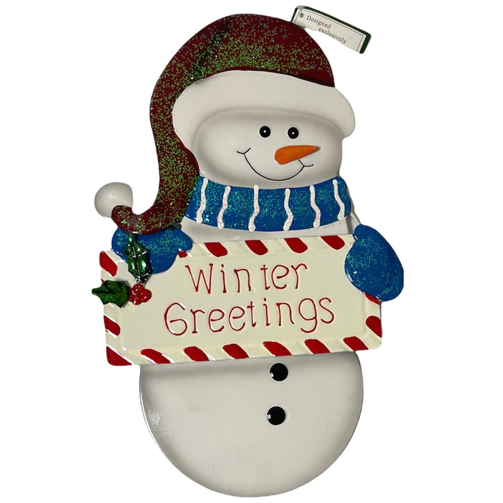 Snowman Hand Painted Tin Front Door Winter Welcome Hanging Christmas Decor